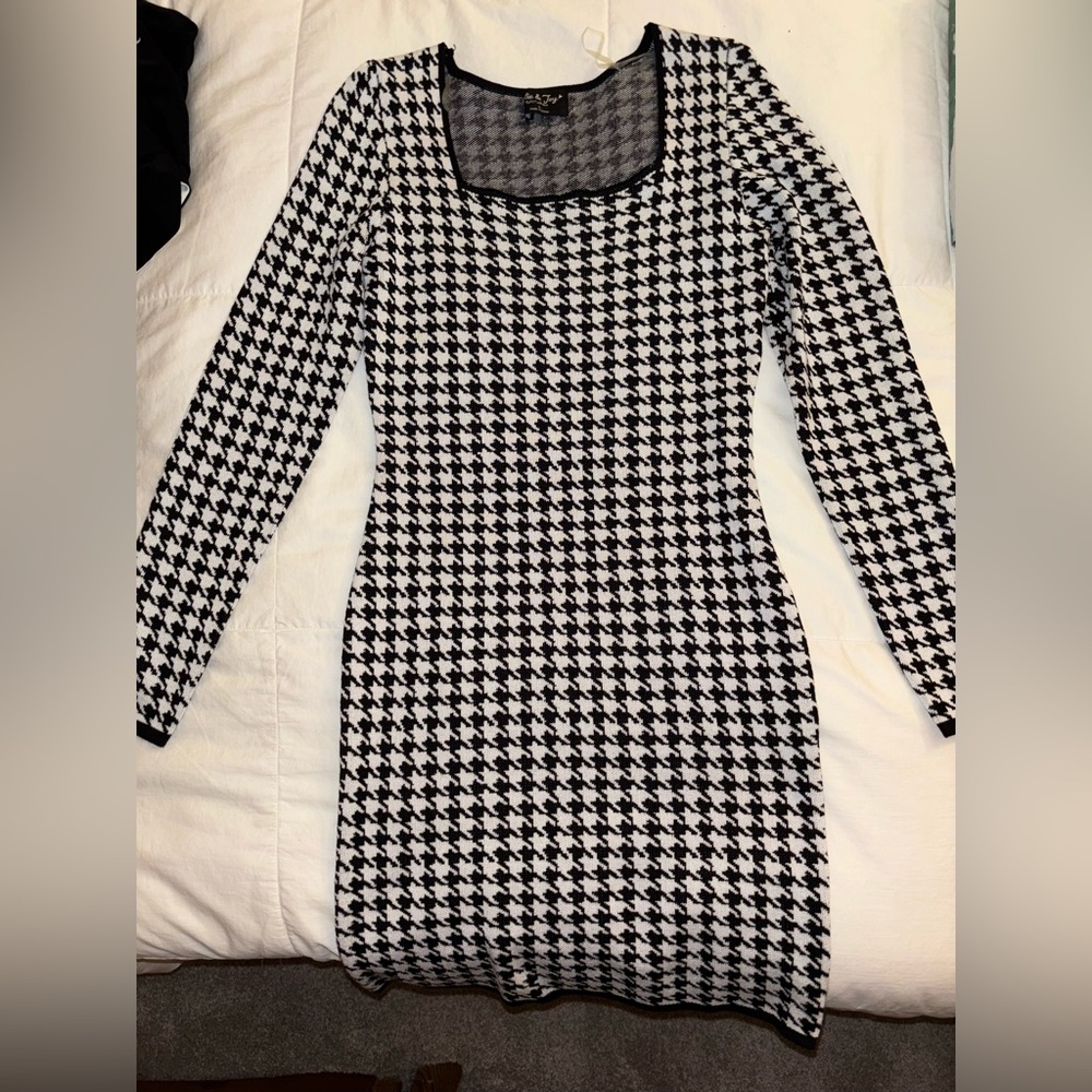 Stylish Black and White Houndstooth Dress